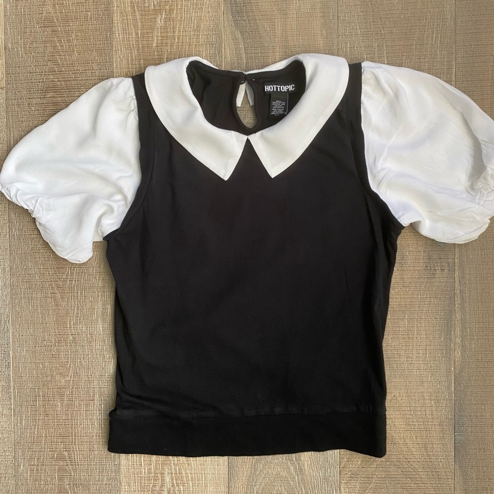 Hot Topic Black and White Collar “Wednesday” Top